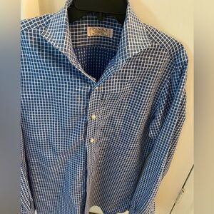Men’s Long Sleeve Blue Button Down Collared Shirt Large